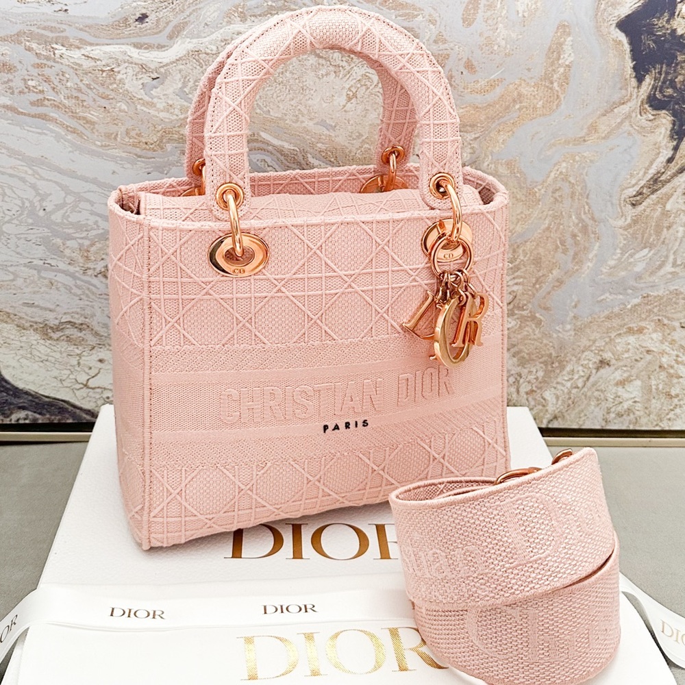 Christian Dior Canvas Cannage Medium Lady Dior D-Lite Tote Bag - Picture 1 of 16
